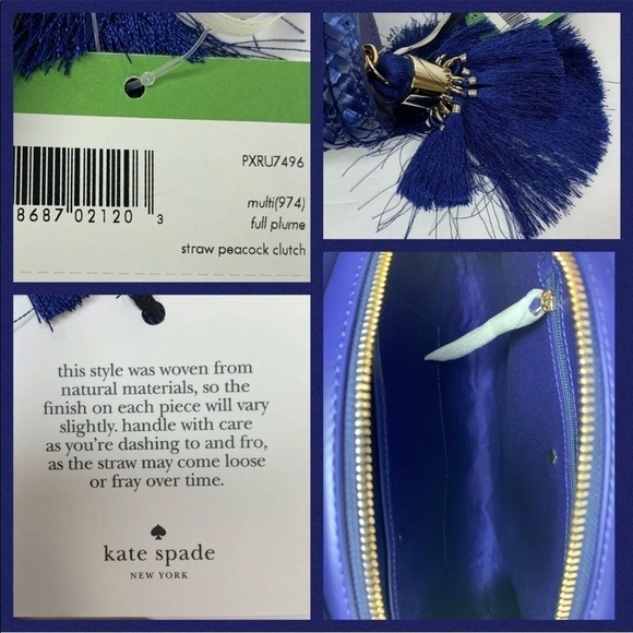 NWT Kate Spade Full Plume Embroidered Straw Peacock Clutch Peacock Wicker Bird - Picture 5 of 6